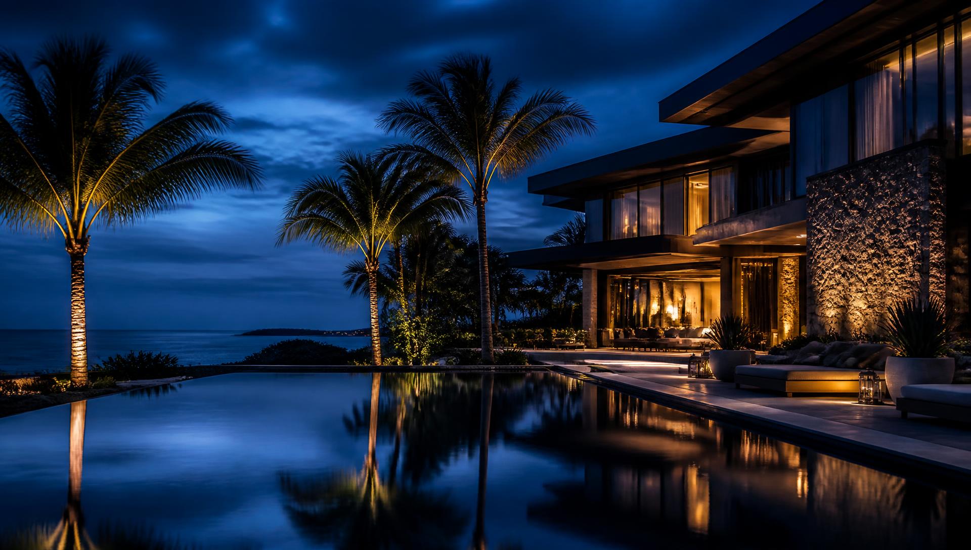 Resort hôtelier africain haut de gamme à l'heure bleue
